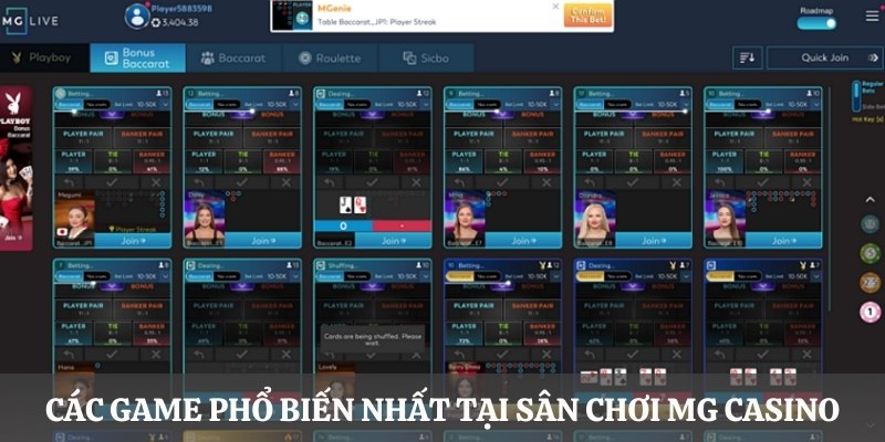 Các game phổ biến nhất tại sân chơi MG Casino